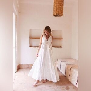 Sezane Clare tiered white eyelet dress
